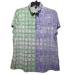 Jamie Sadock Plaid Sun Shield SPF 50 Cooltrex Golf Shirt Purple Green XXL EUC